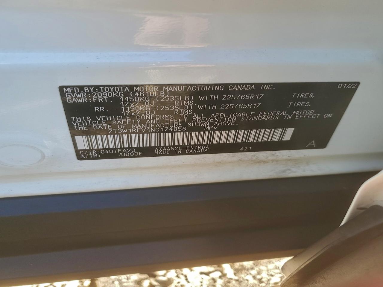 2022 Toyota Rav4 Xle VIN: 2T3W1RFV1NC174856 Lot: 94547355