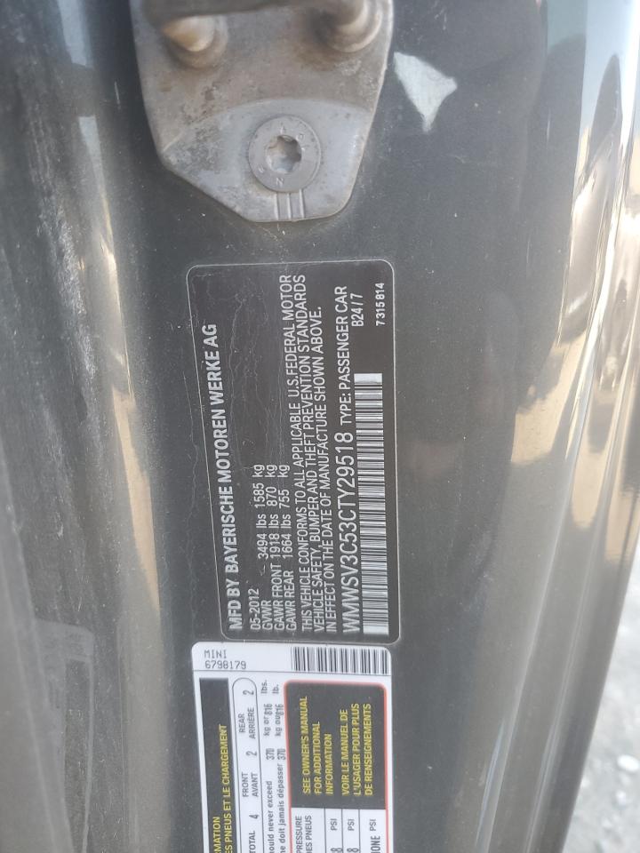 2012 Mini Cooper S VIN: WMWSV3C53CTY29518 Lot: 93008745