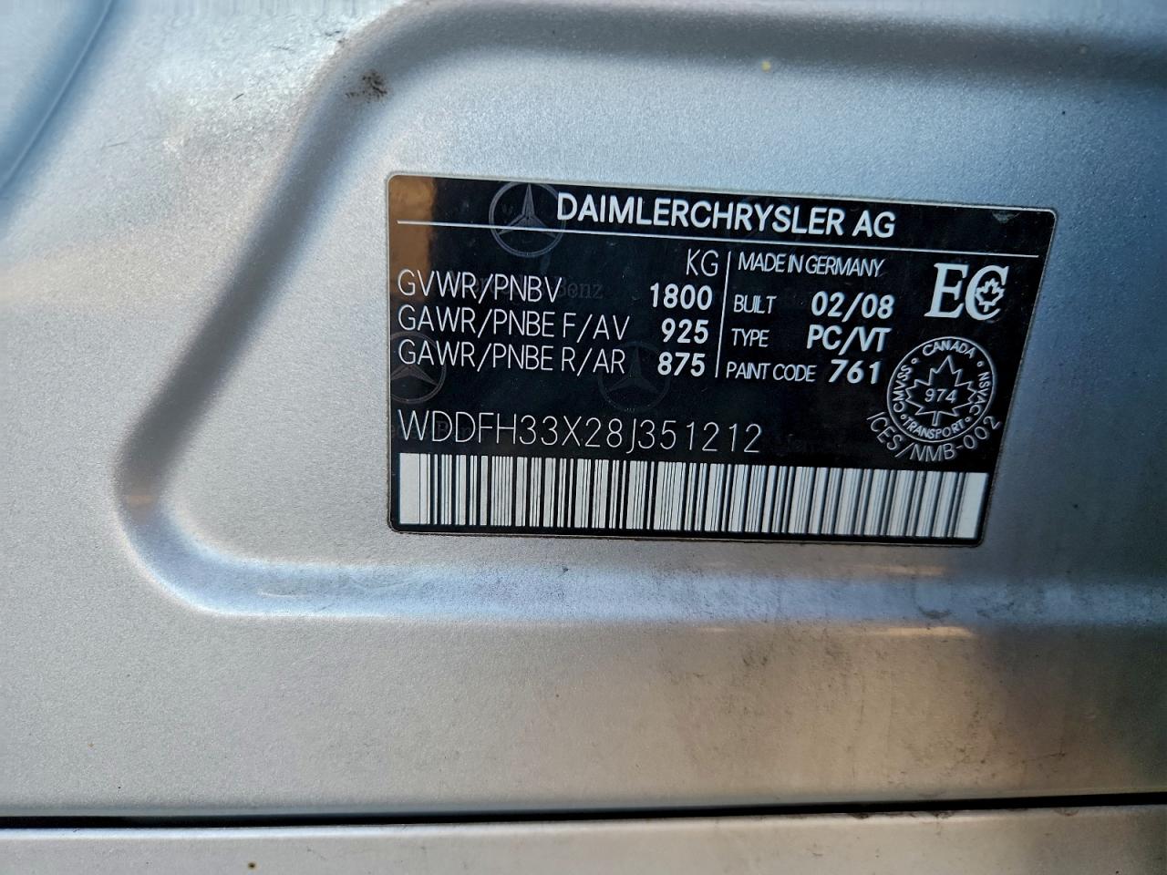2008 Mercedes-Benz B200 VIN: WDDFH33X28J351212 Lot: 93552635