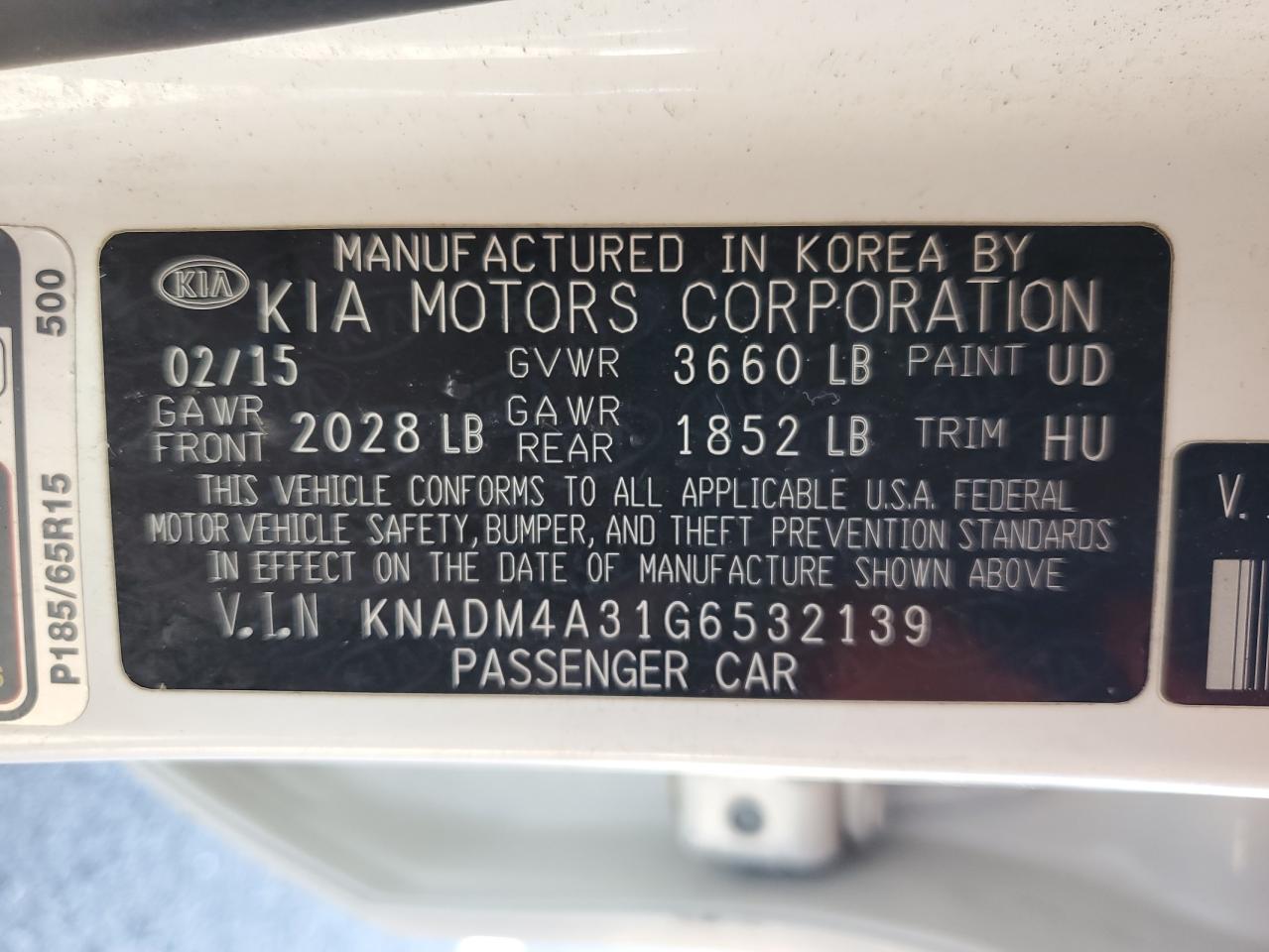 2016 Kia Rio Lx VIN: KNADM4A31G6532139 Lot: 93435655