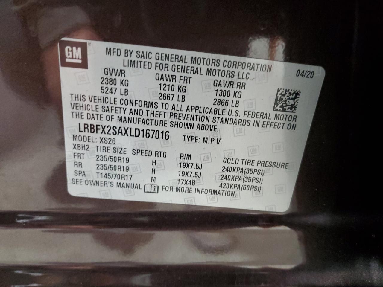 2020 Buick Envision Essence VIN: LRBFX2SAXLD167016 Lot: 91049895