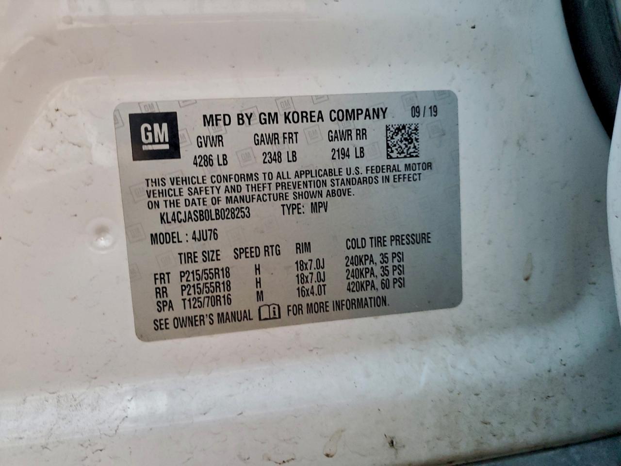 2020 Buick Encore Preferred VIN: KL4CJASB0LB028253 Lot: 93040295
