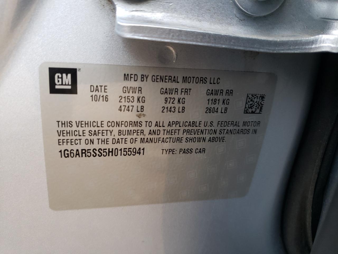 2017 Cadillac Cts Luxury VIN: 1G6AR5SS5H0155941 Lot: 93468005