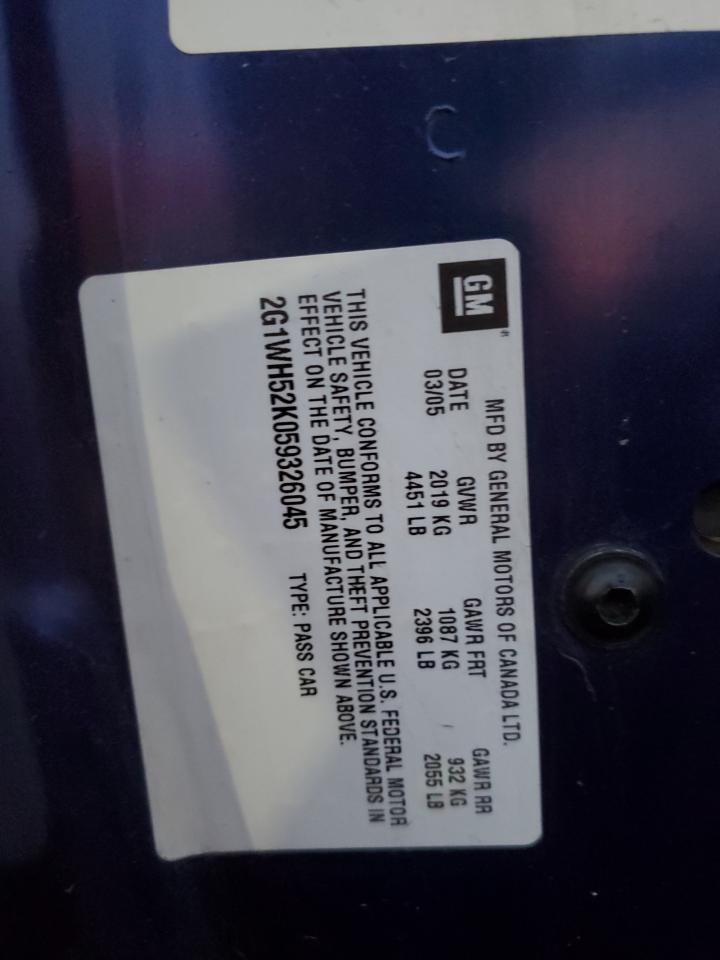 2005 Chevrolet Impala Ls VIN: 2G1WH52K059326045 Lot: 93337205