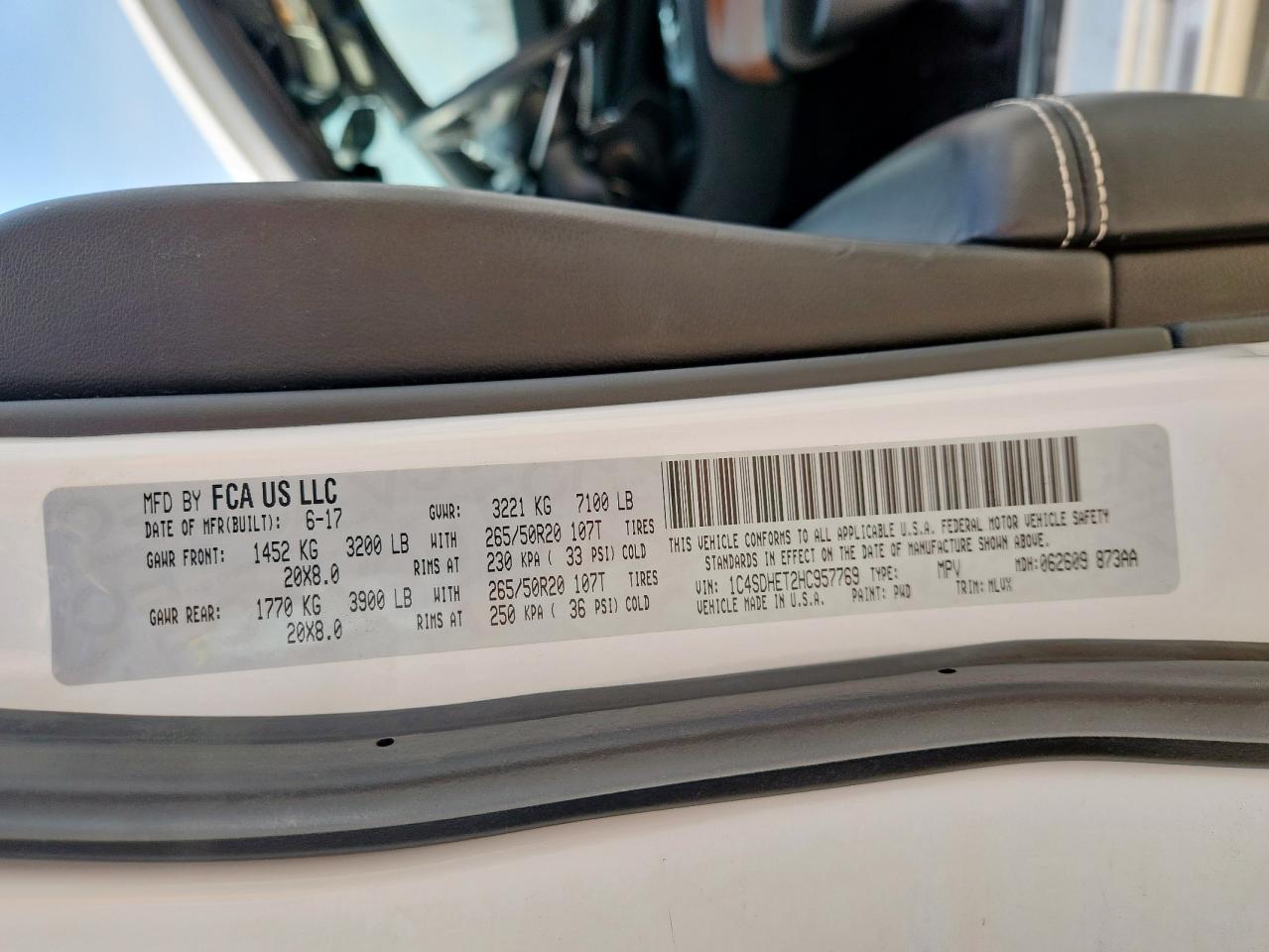 2017 Dodge Durango Citadel VIN: 1C4SDHET2HC957769 Lot: 93392305