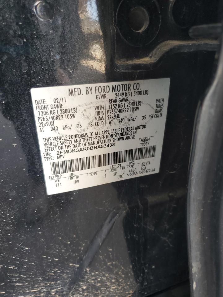 2011 Ford Edge Sport VIN: 2FMDK3AK0BBA83438 Lot: 91561145