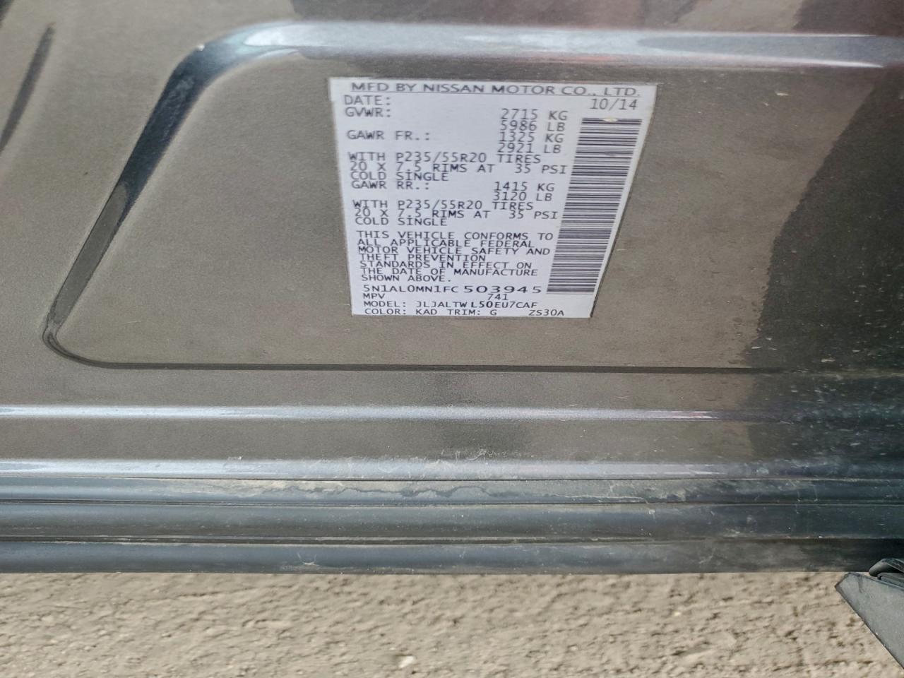 2015 Infiniti Qx60 VIN: 5N1AL0MN1FC503945 Lot: 93873935