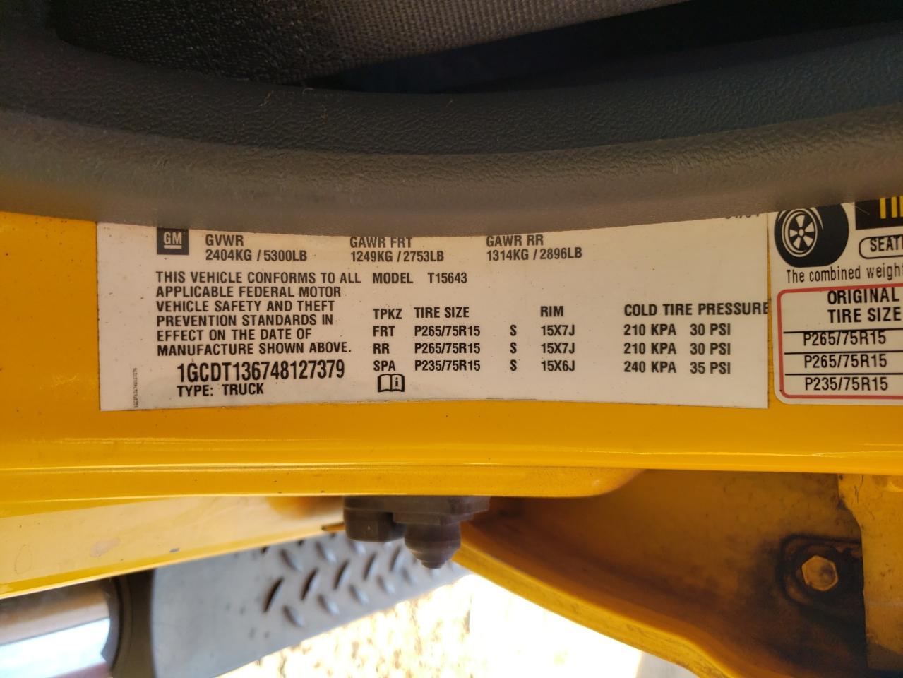 2004 Chevrolet Colorado VIN: 1GCDT136748127379 Lot: 93210035