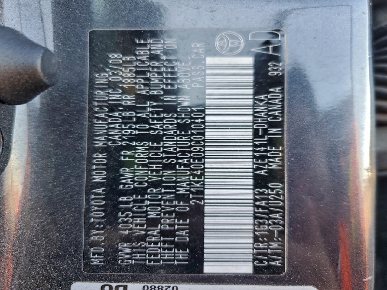 2009 Toyota Corolla Matrix S VIN: 2T1KE40E09C010401 Lot: 91744135