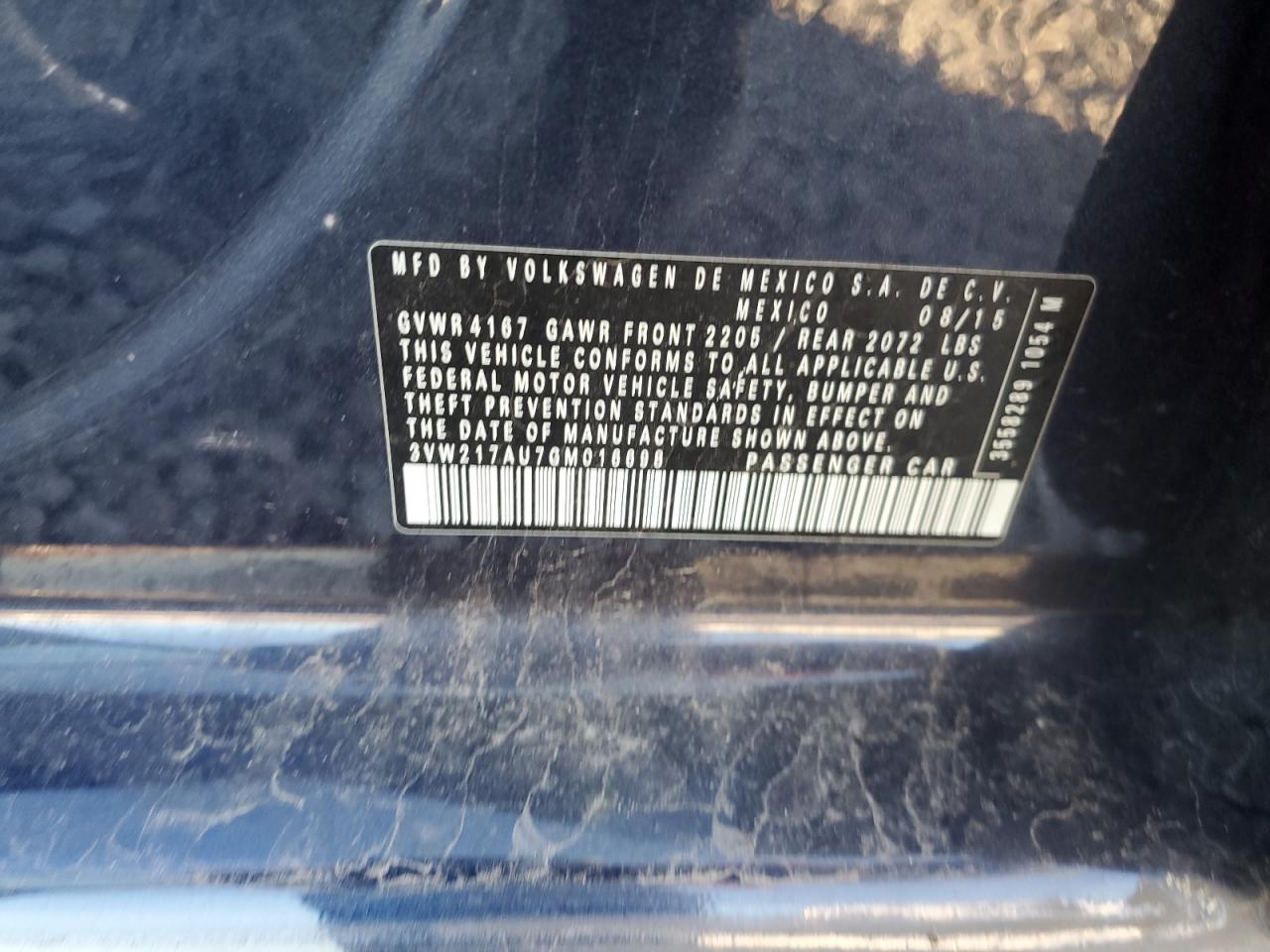 2016 Volkswagen Golf S/Se VIN: 3VW217AU7GM016698 Lot: 93039205