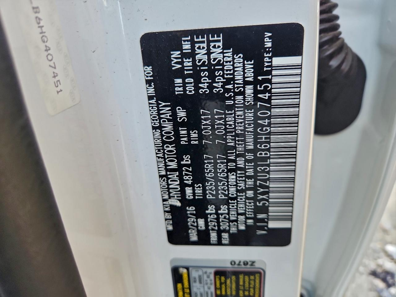 2017 Hyundai Santa Fe Sport VIN: 5XYZU3LB6HG407451 Lot: 94038725