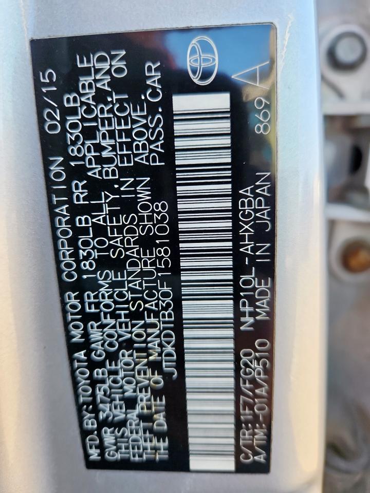 2015 Toyota Prius C VIN: JTDKDTB30F1581038 Lot: 90801295