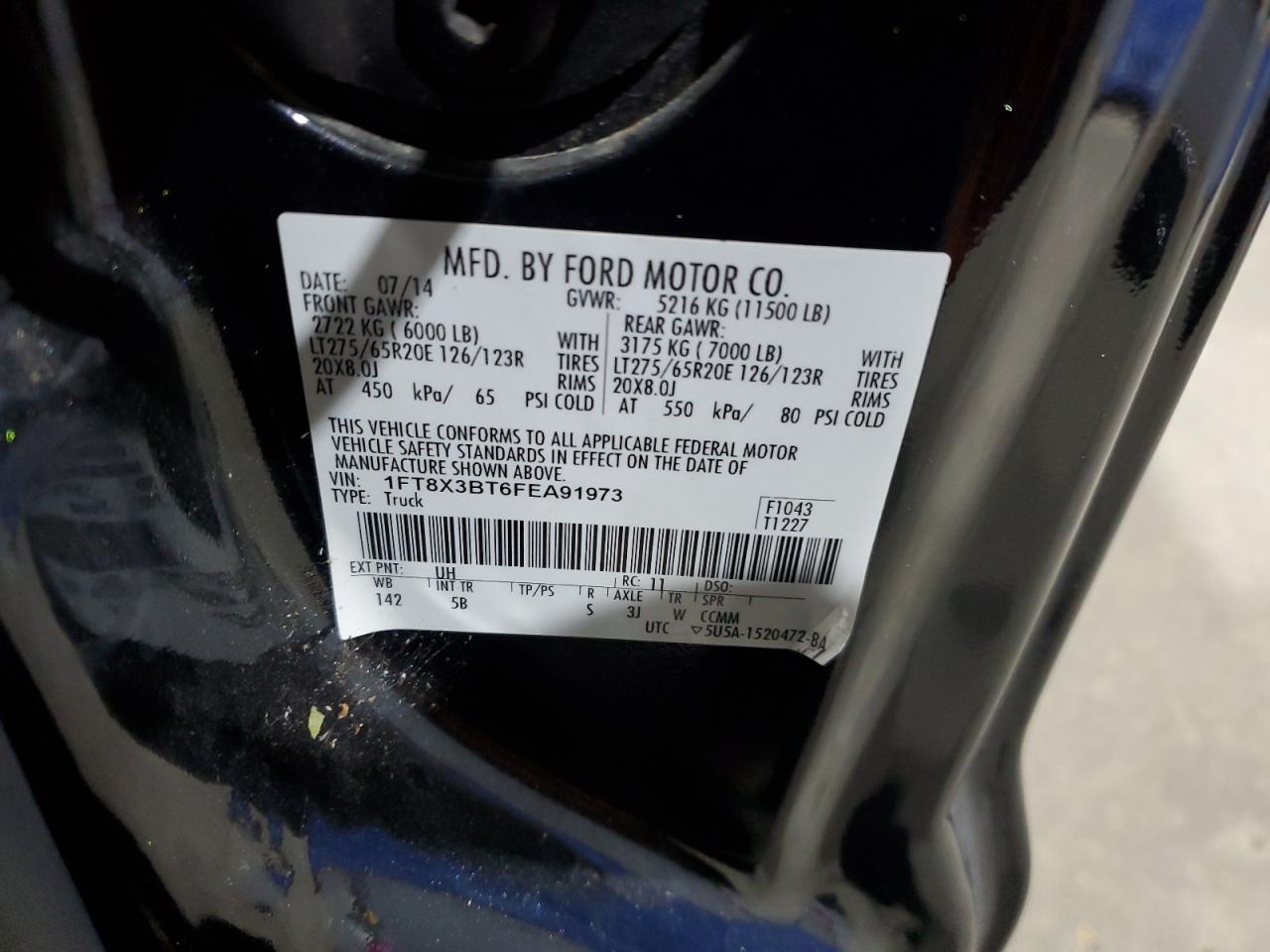 2015 Ford F350 Super Duty VIN: 1FT8X3BT6FEA91973 Lot: 92581805