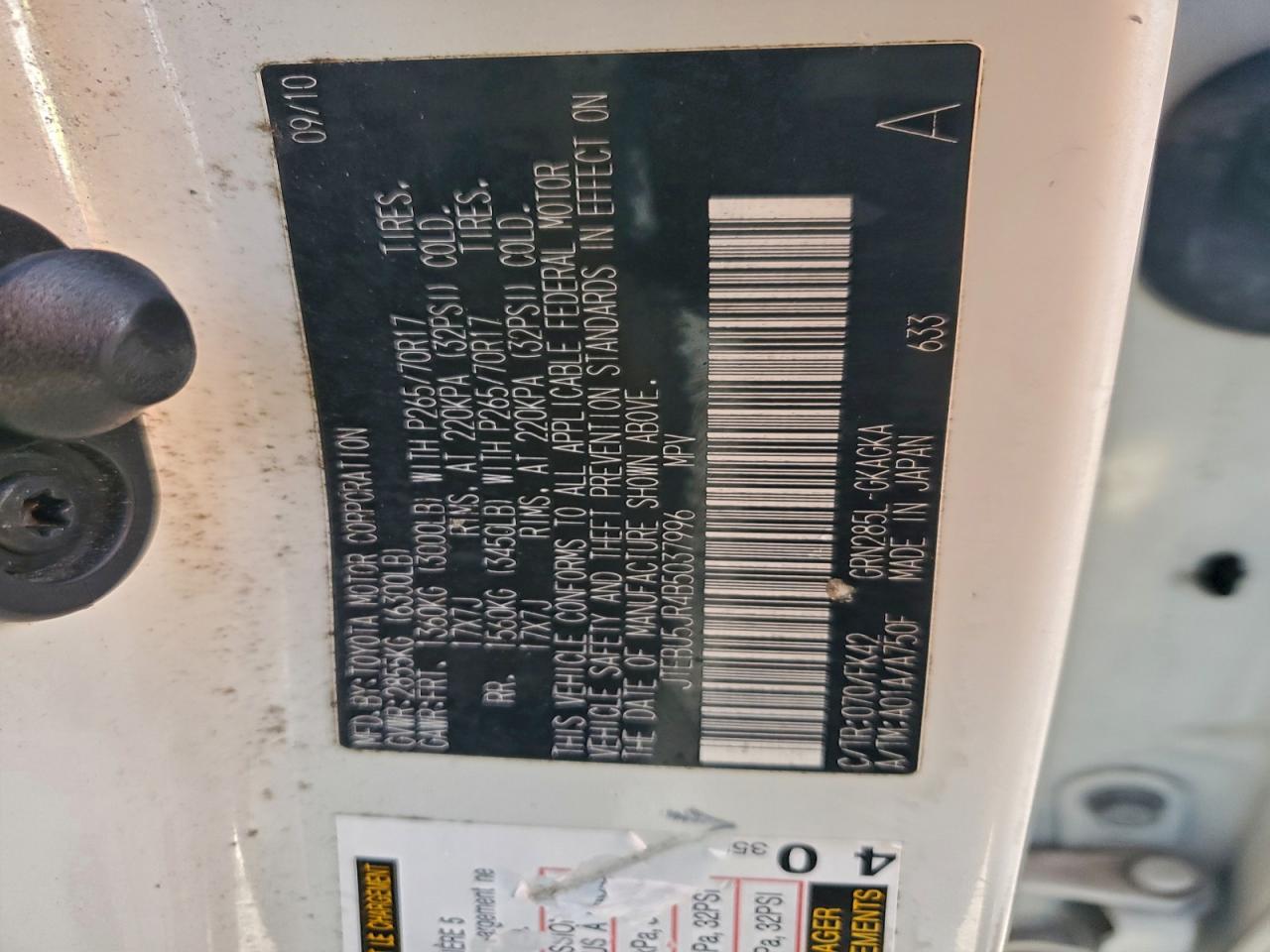 2011 Toyota 4Runner Sr5 VIN: JTEBU5JR4B5037996 Lot: 94156335