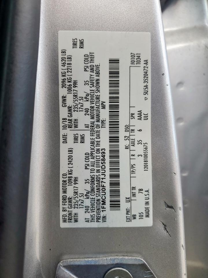 2018 Ford Escape S VIN: 1FMCU0F71JUD58493 Lot: 93280635