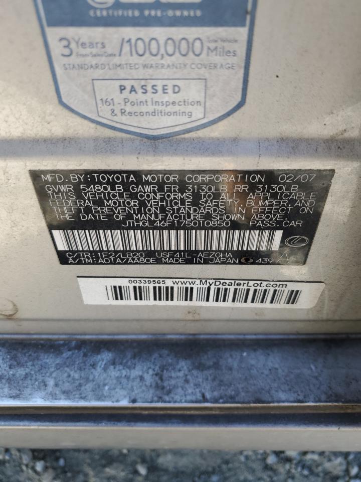 2007 Lexus Ls 460L VIN: JTHGL46F175010850 Lot: 91517085