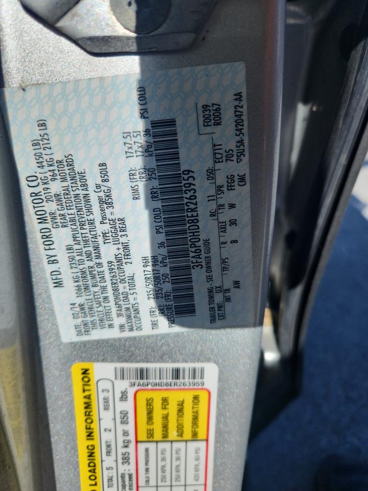 2014 Ford Fusion Se VIN: 3FA6P0HD8ER263959 Lot: 91789795