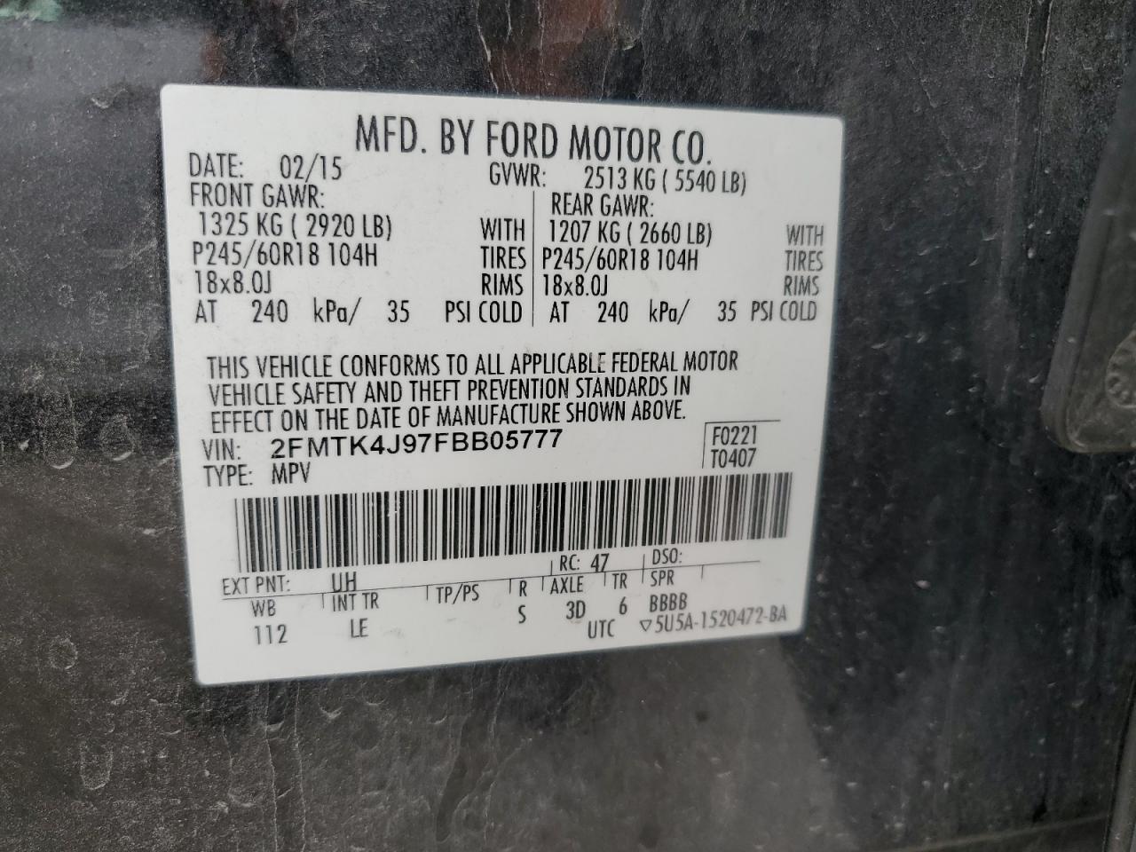 2015 Ford Edge Sel VIN: 2FMTK4J97FBB05777 Lot: 91430575