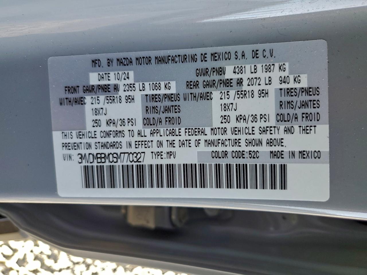 2025 Mazda Cx-30 Select VIN: 3MVDMBBM0SM770327 Lot: 94072435