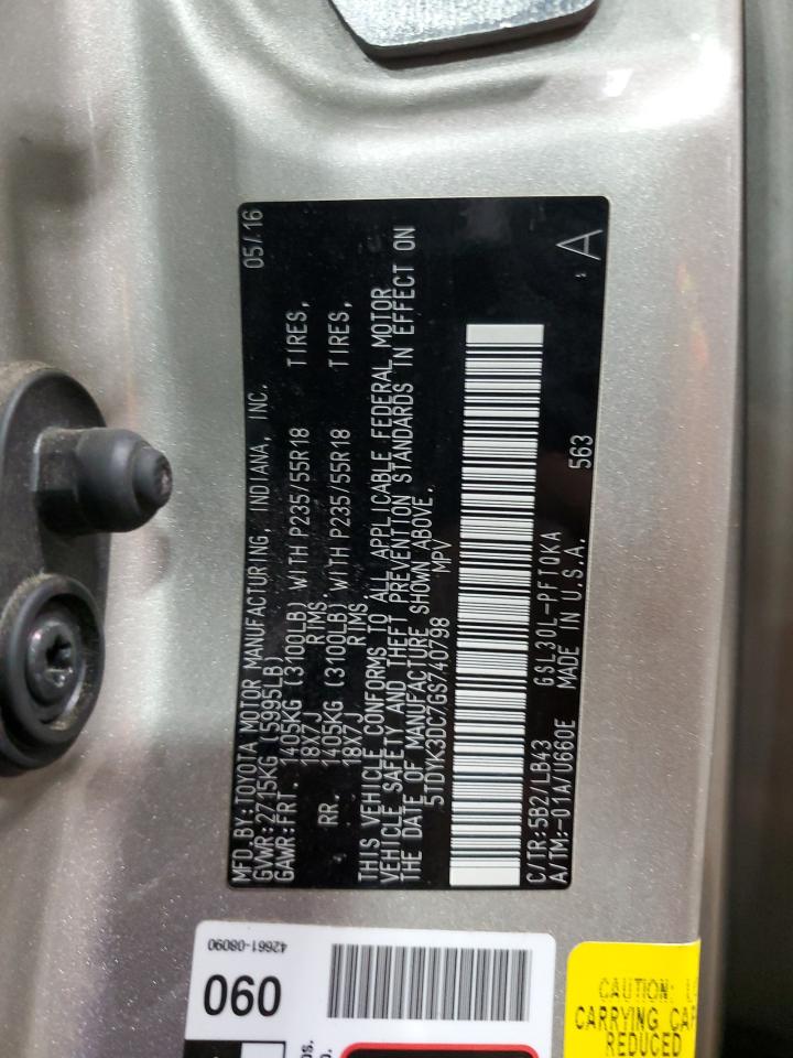 2016 Toyota Sienna Xle VIN: 5TDYK3DC7GS740798 Lot: 91404215