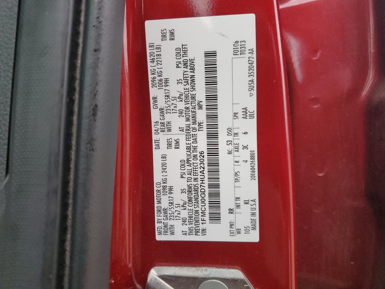 2017 Ford Escape Se VIN: 1FMCU0GD7HUA23026 Lot: 85438745