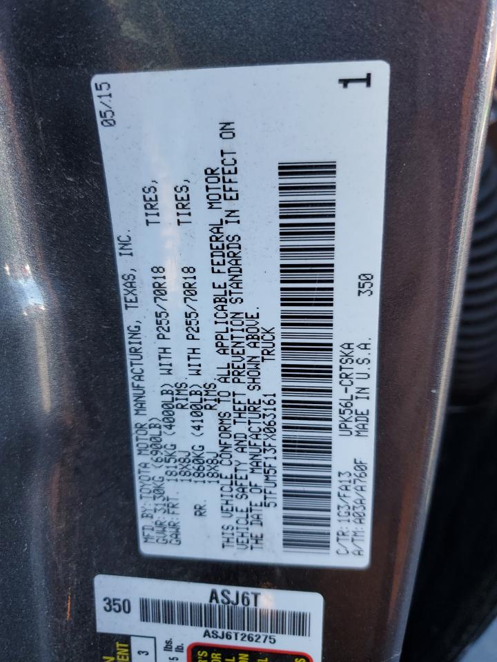 2015 Toyota Tundra Double Cab Sr VIN: 5TFUM5F13FX063161 Lot: 91065345