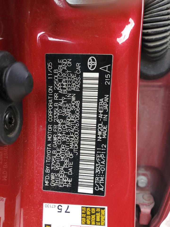 2006 Toyota Prius VIN: JTDKB20U767060648 Lot: 92061975