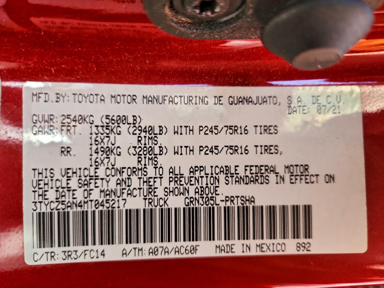 2021 Toyota Tacoma Double Cab VIN: 3TYCZ5AN4MT045217 Lot: 94628445