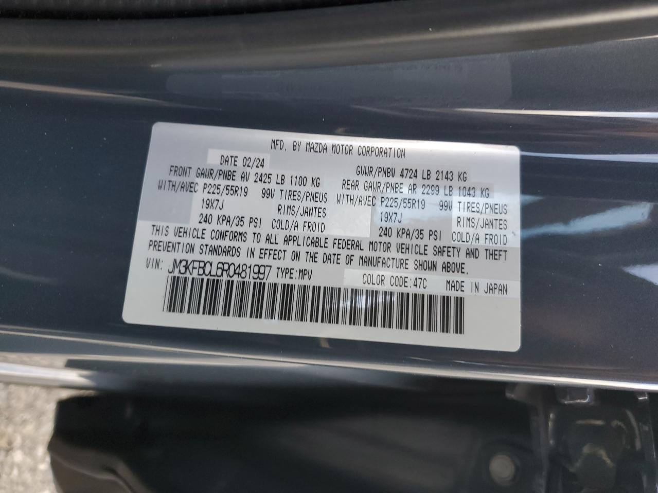 2024 Mazda Cx-5 Preferred VIN: JM3KFBCL6R0481997 Lot: 93236495