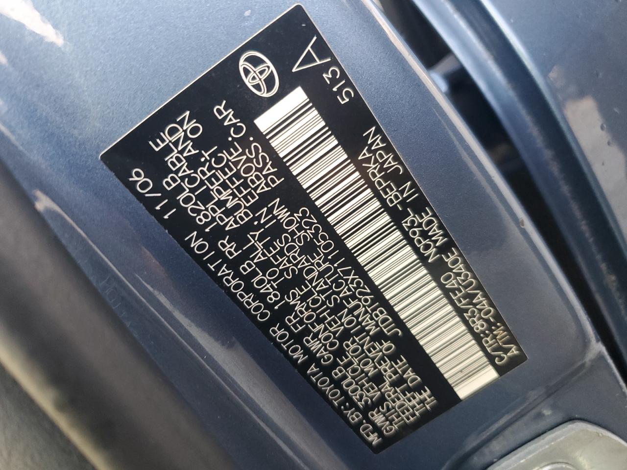 2007 Toyota Yaris VIN: JTDBT923X71105323 Lot: 93278455