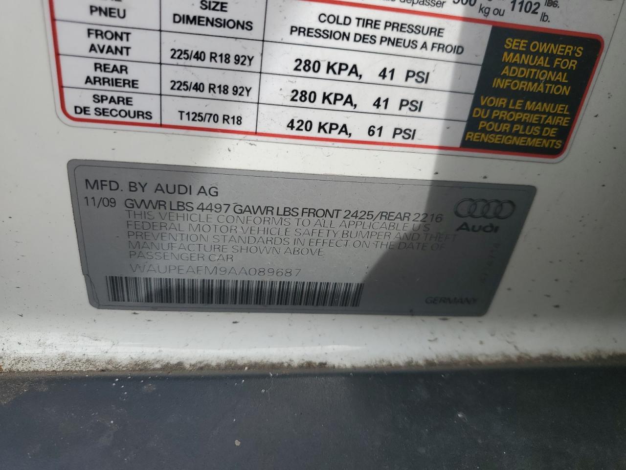 2010 Audi A3 Premium Plus VIN: WAUPEAFM9AA089687 Lot: 91928585