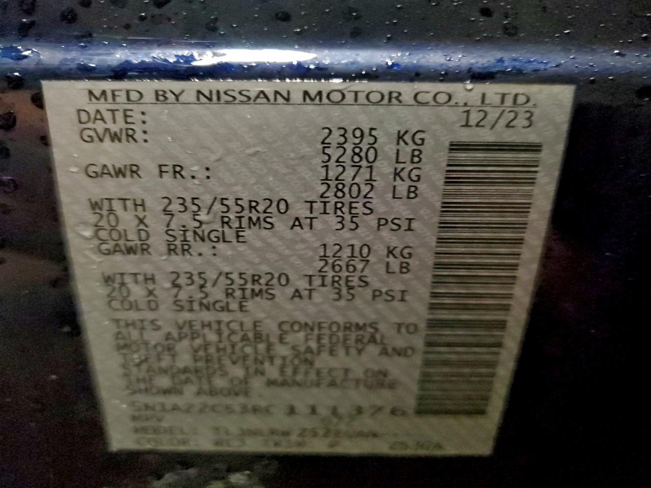 2024 Nissan Murano Sl VIN: 5N1AZ2CS3RC111376 Lot: 94313205