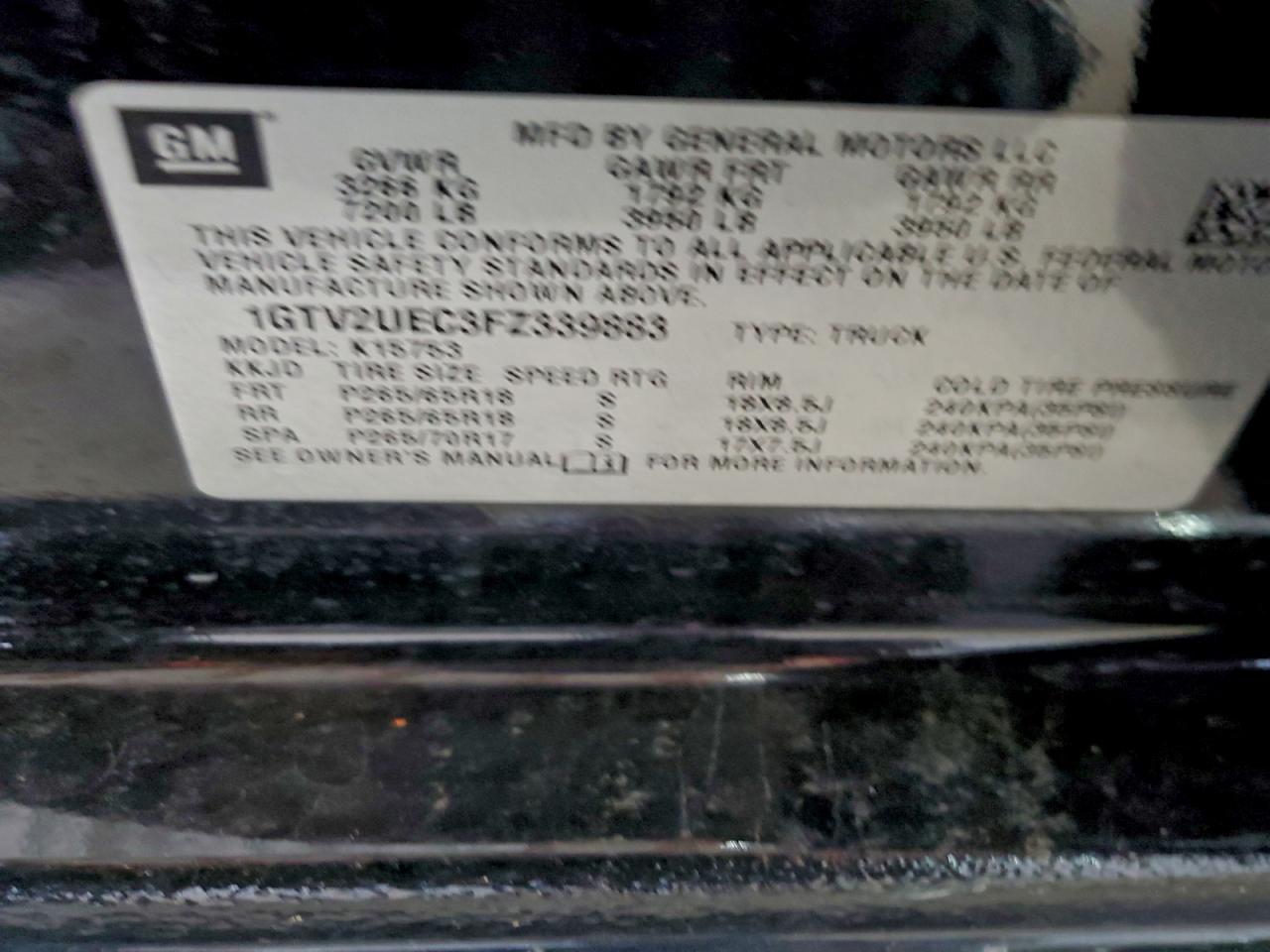 2015 GMC Sierra K1500 Sle VIN: 1GTV2UEC3FZ339883 Lot: 94137185