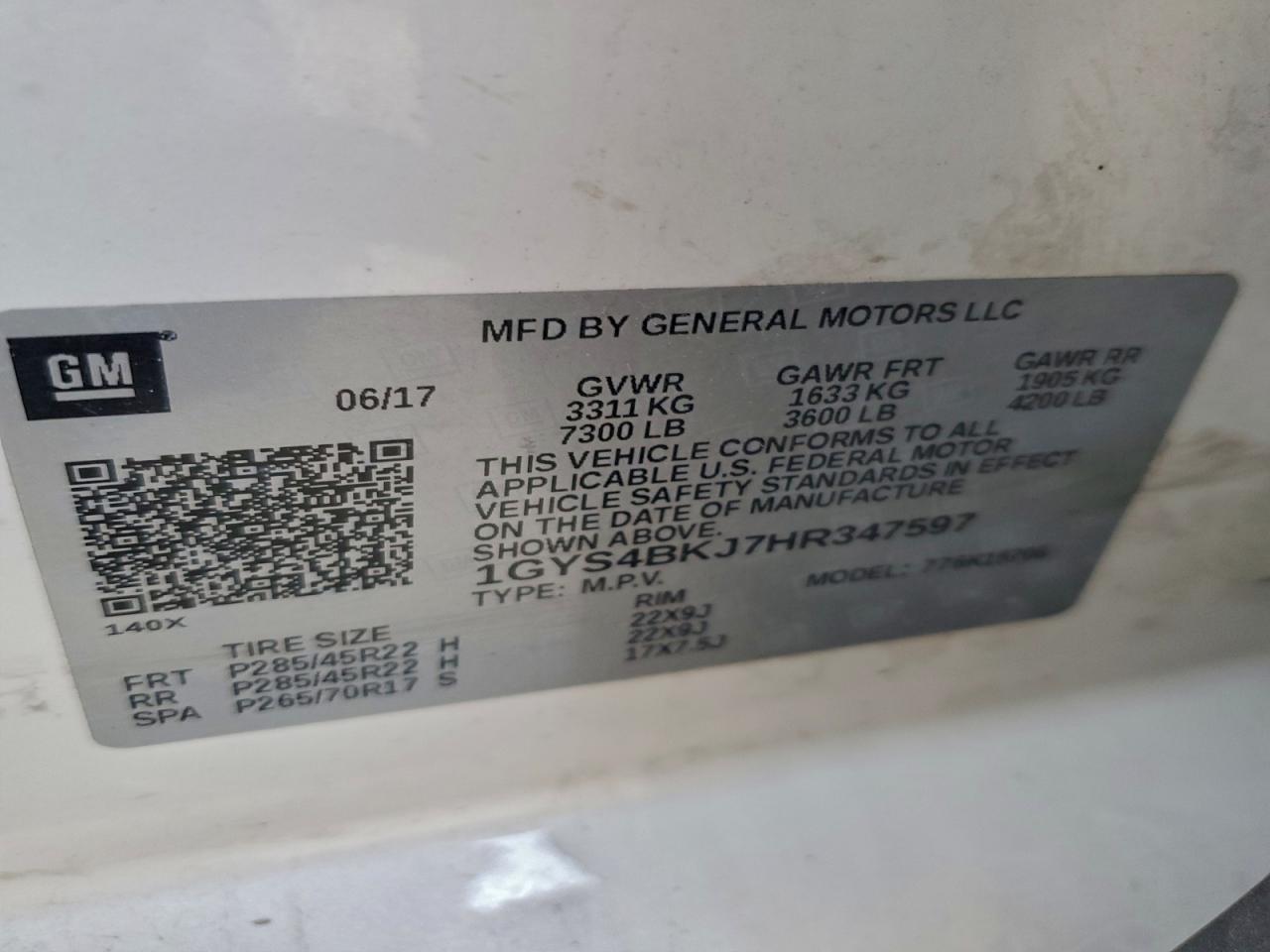 2017 Cadillac Escalade Luxury VIN: 1GYS4BKJ7HR347597 Lot: 93640345