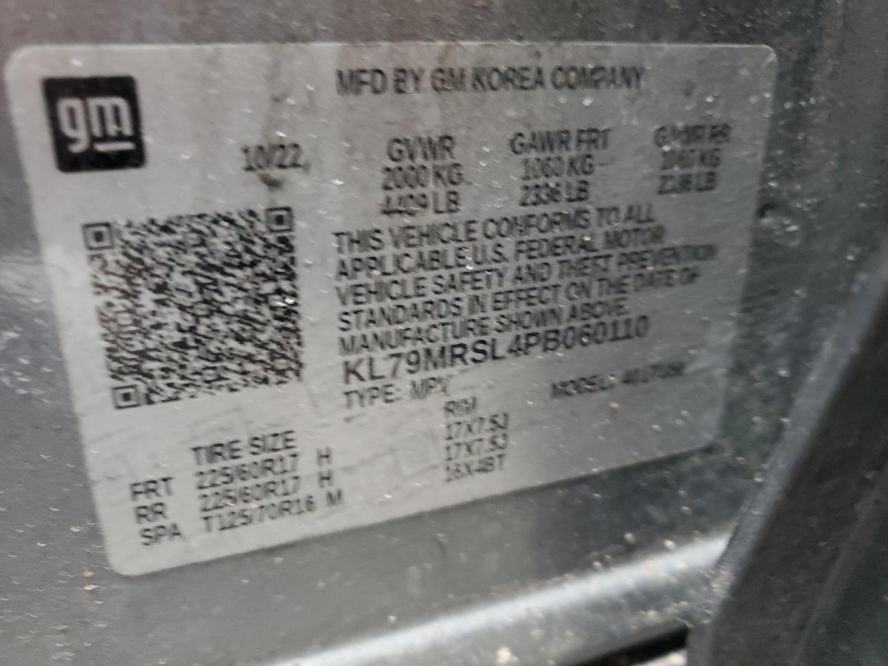 2023 Chevrolet Trailblazer Lt VIN: KL79MRSL4PB060110 Lot: 93485455