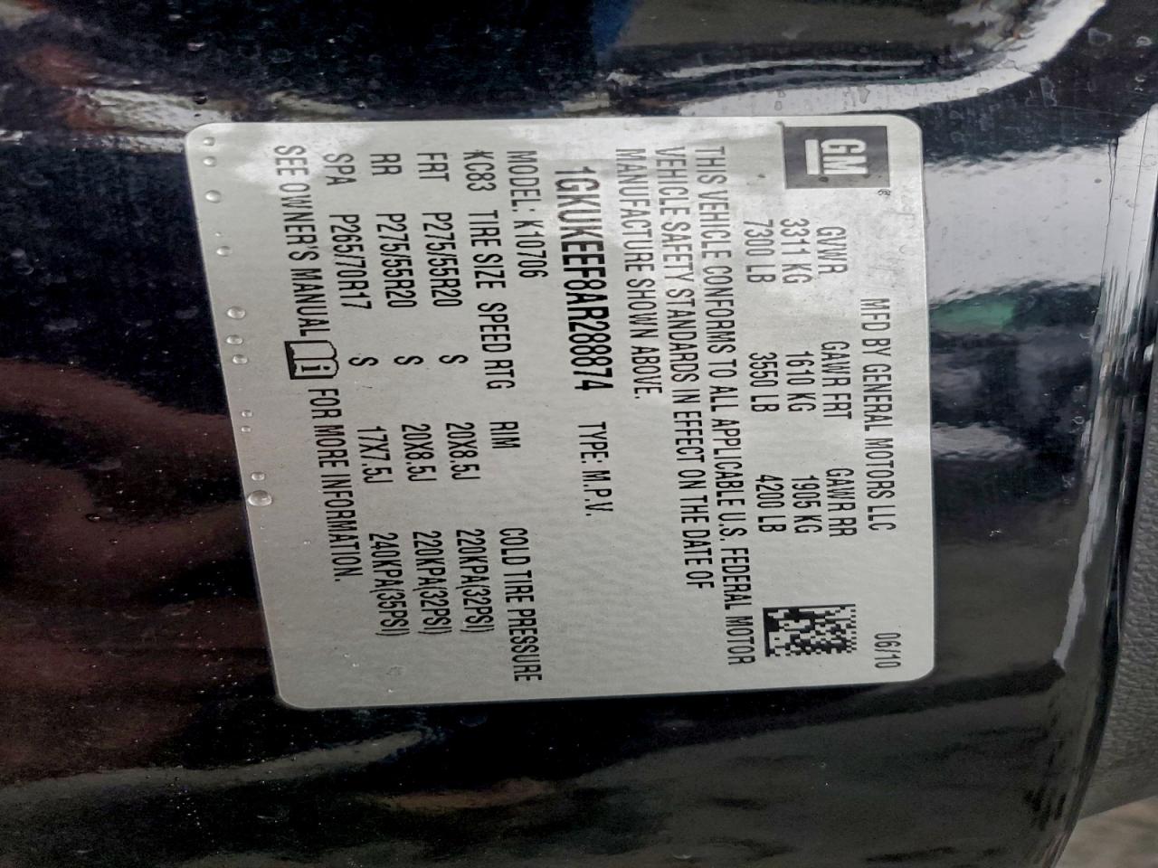 2010 GMC Yukon Denali VIN: 1GKUKEEF8AR288874 Lot: 94062375