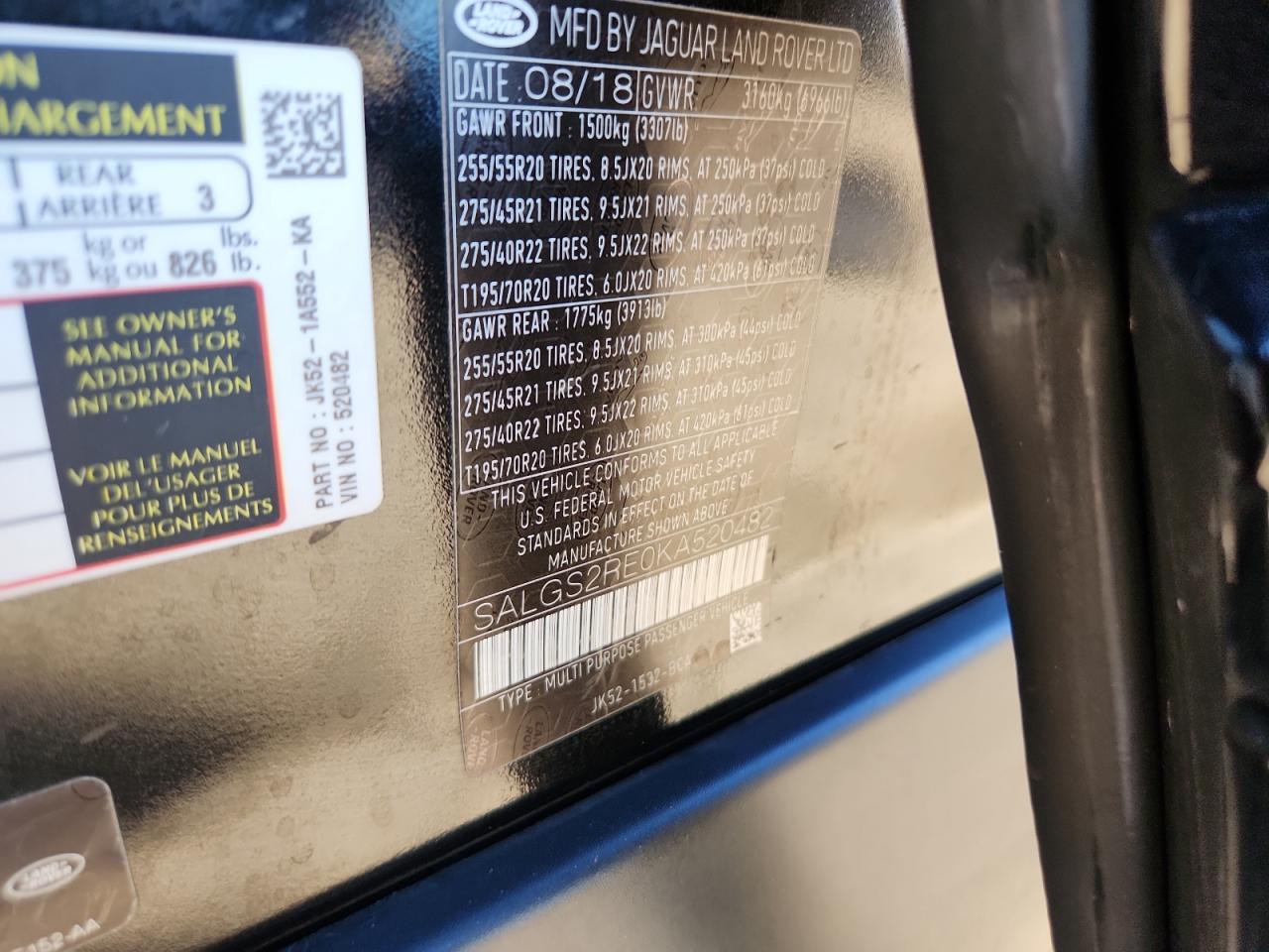 2019 Land Rover Range Rover Supercharged VIN: SALGS2RE0KA520482 Lot: 90690735