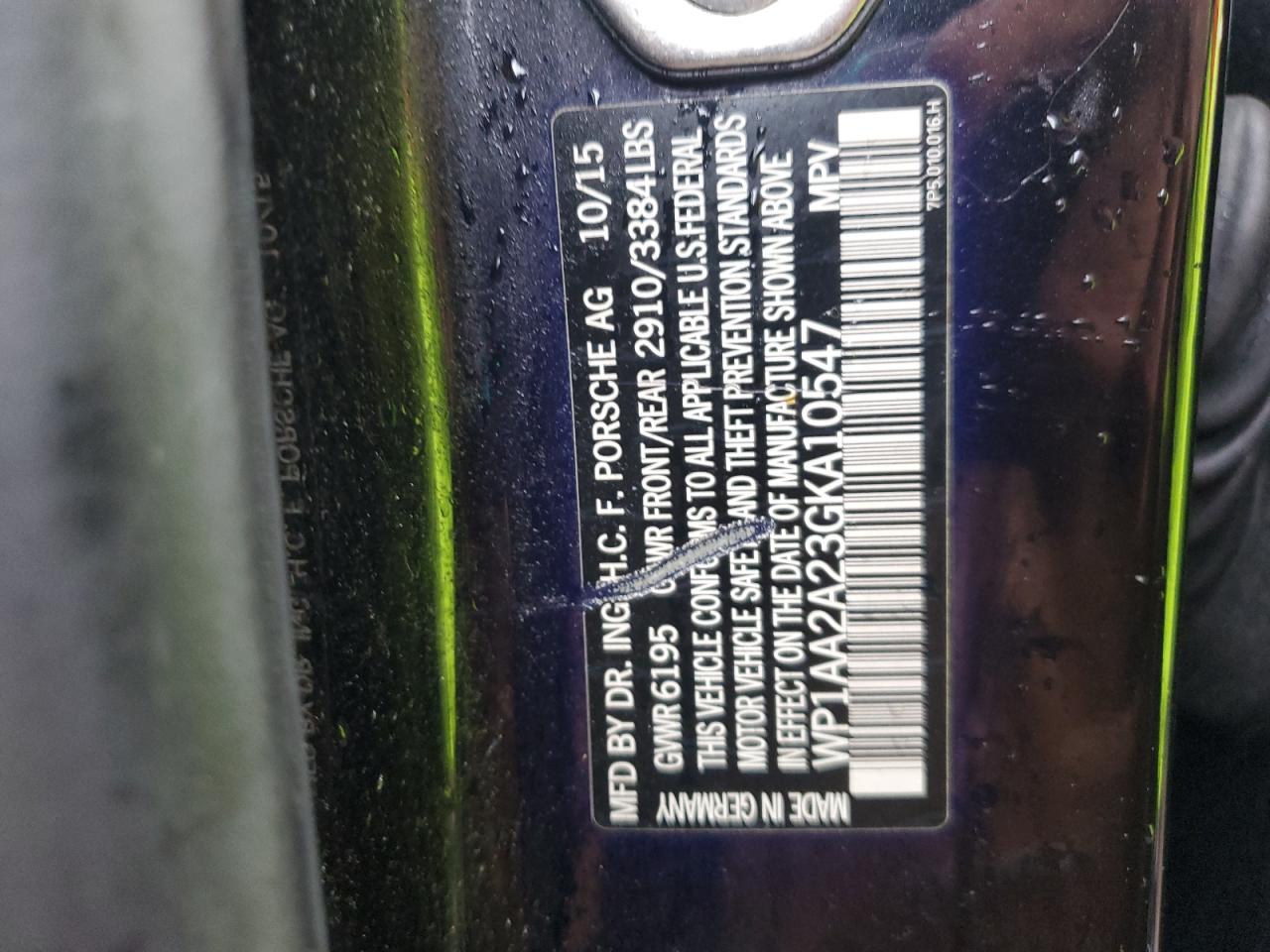 2016 Porsche Cayenne VIN: WP1AA2A23GKA10547 Lot: 90308525