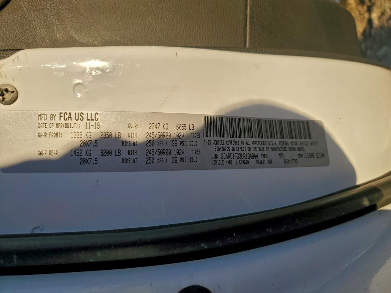 2020 Chrysler Pacifica Touring VIN: 2C4RC1FG3LR134844 Lot: 94018615