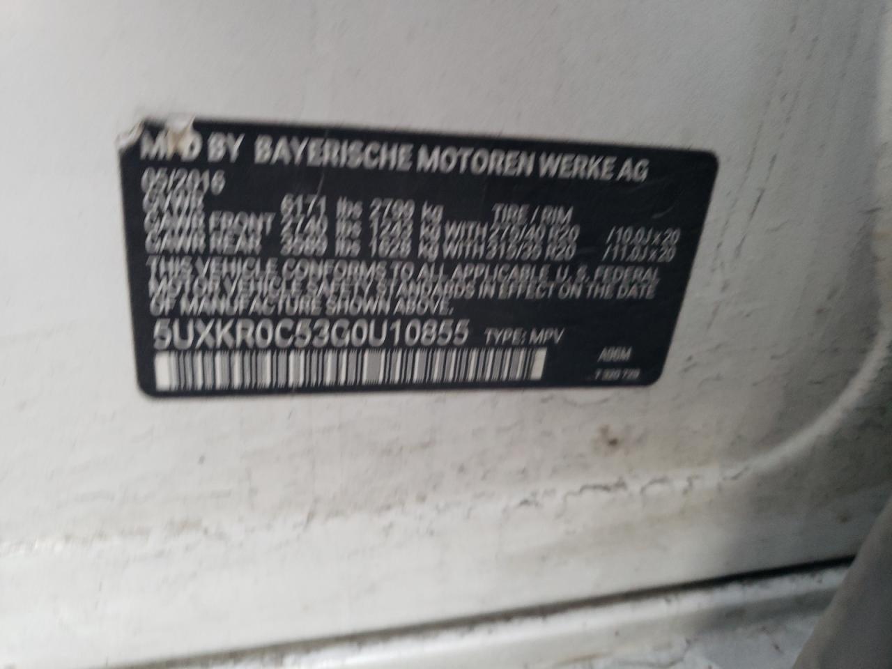 2016 BMW X5 xDrive35I VIN: 5UXKR0C53G0U10855 Lot: 92645405