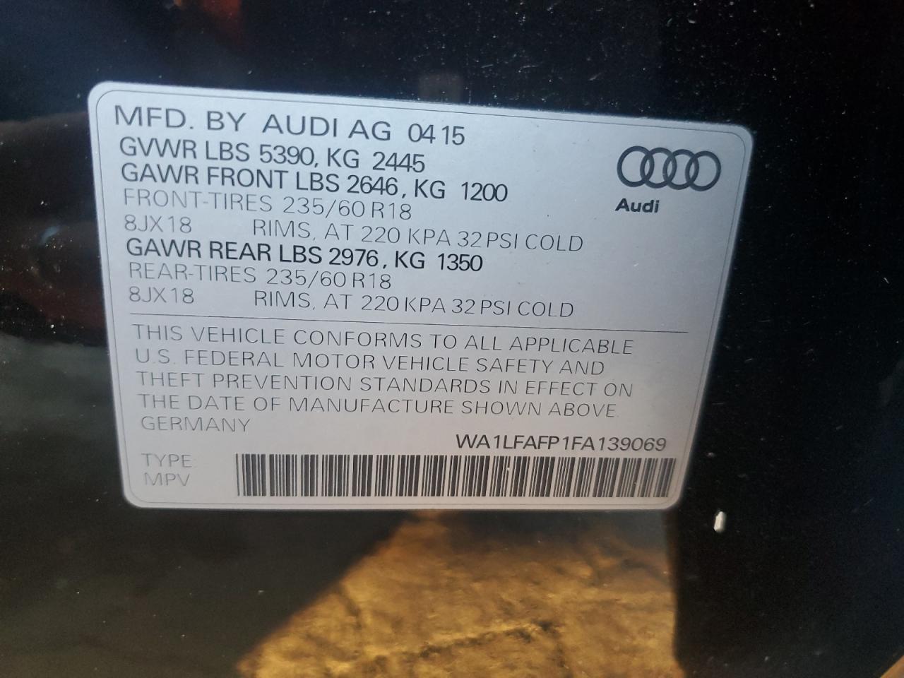 2015 Audi Q5 Premium Plus VIN: WA1LFAFP1FA139069 Lot: 92080535