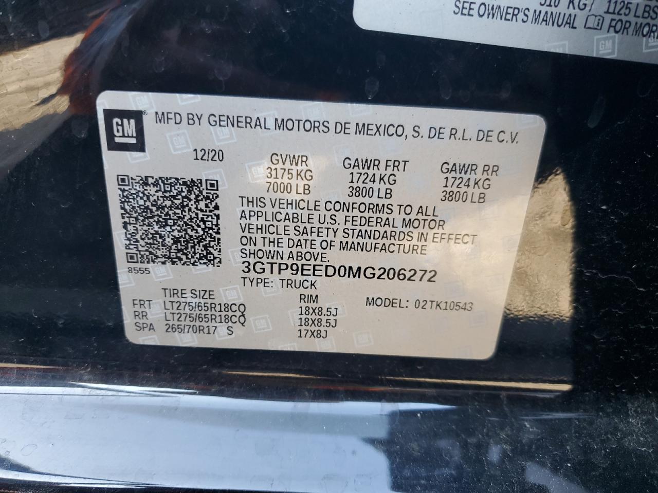 2021 GMC Sierra K1500 At4 VIN: 3GTP9EED0MG206272 Lot: 91832055