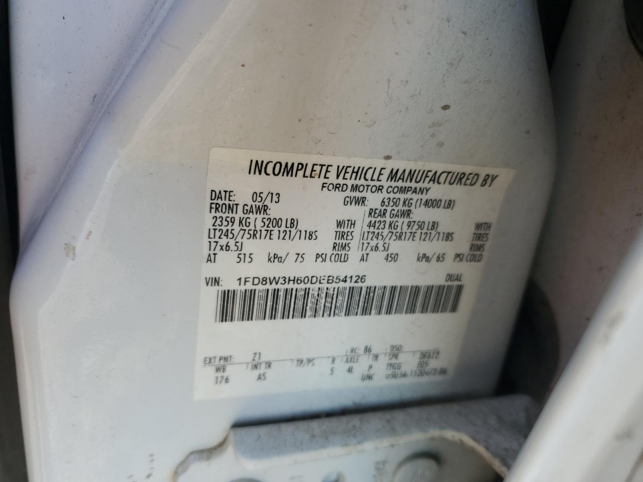 2013 Ford F350 Super Duty VIN: 1FD8W3H60DEB54126 Lot: 92371145