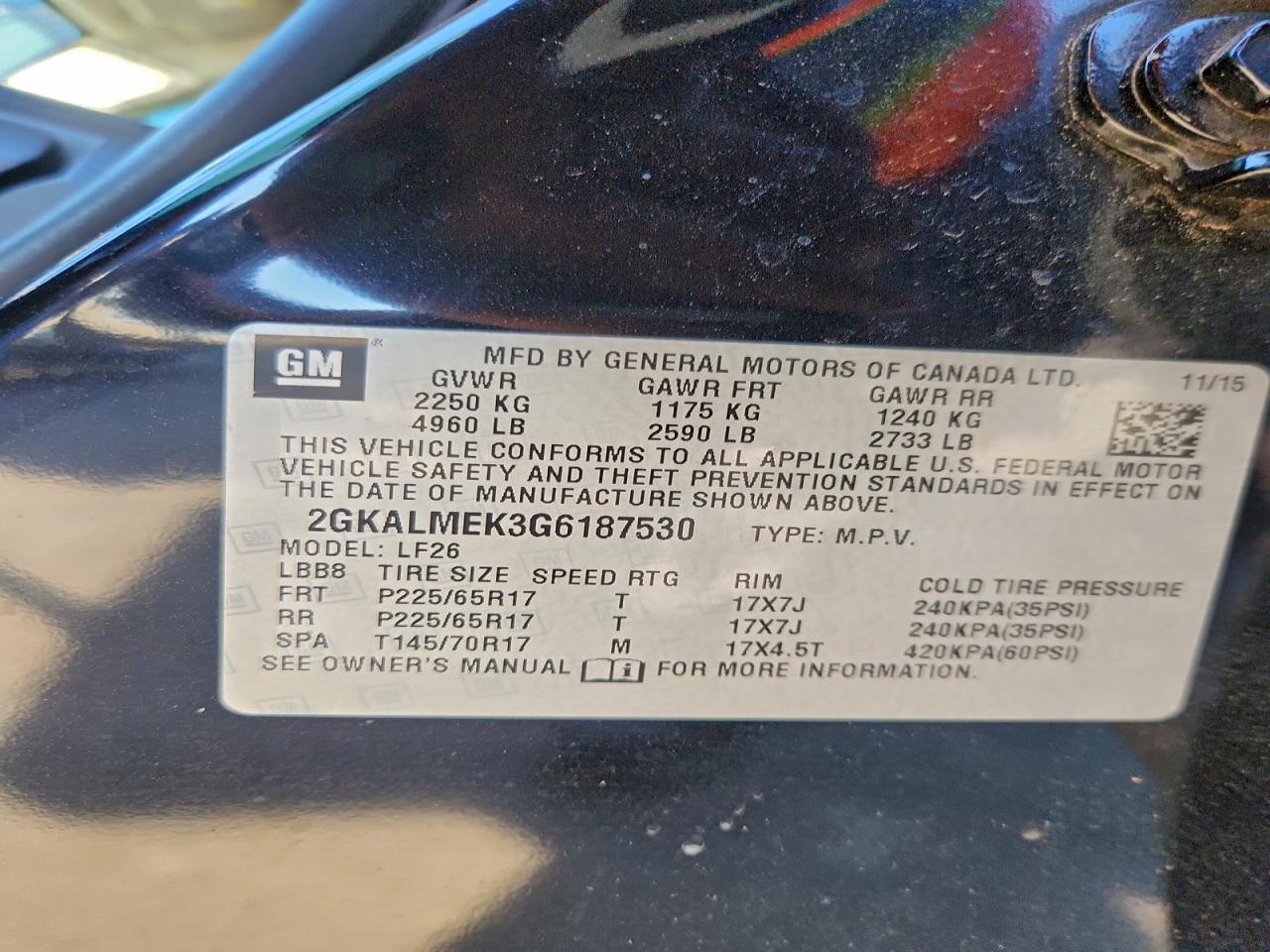 2016 GMC Terrain Sle VIN: 2GKALMEK3G6187530 Lot: 94124315