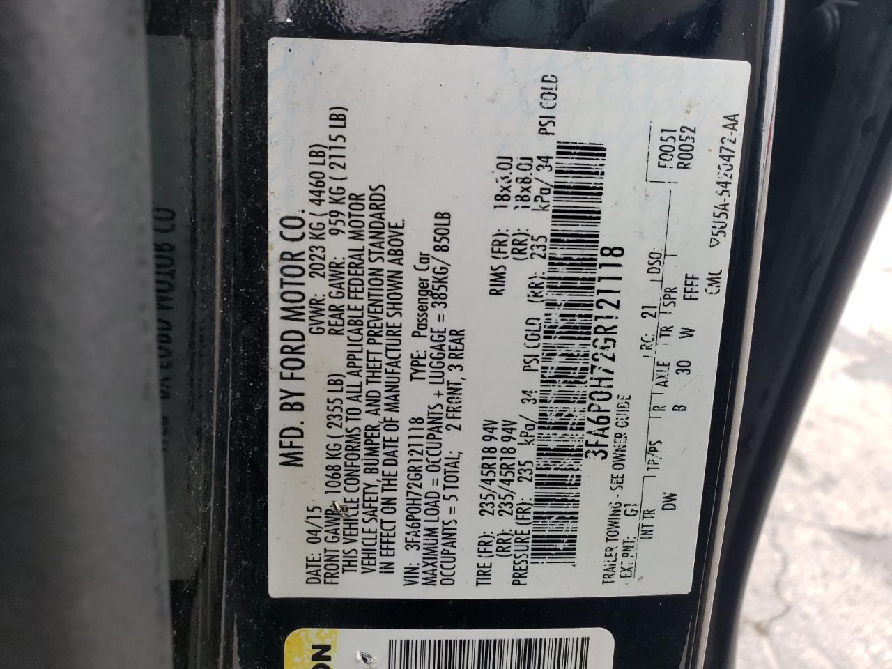 2016 Ford Fusion Se VIN: 3FA6P0H72GR121118 Lot: 91692435