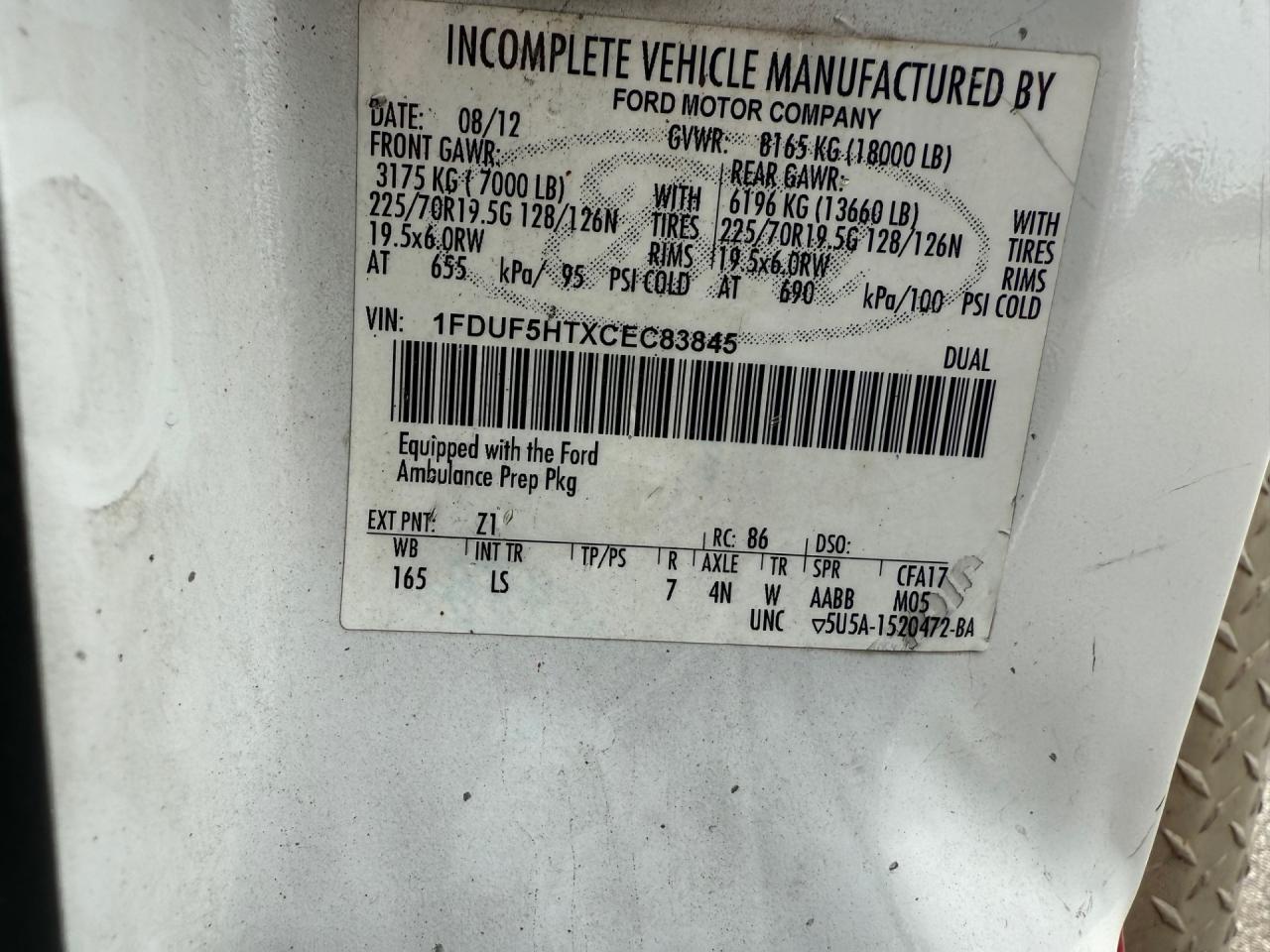 2012 Ford F550 Super Duty VIN: 1FDUF5HTXCEC83845 Lot: 92599045