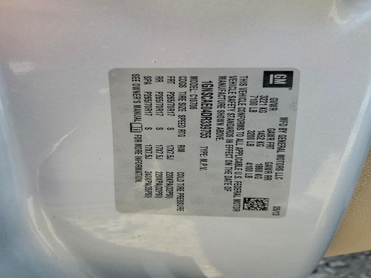 2013 Chevrolet Tahoe C1500 Ls VIN: 1GNSCAE04DR339755 Lot: 94128995