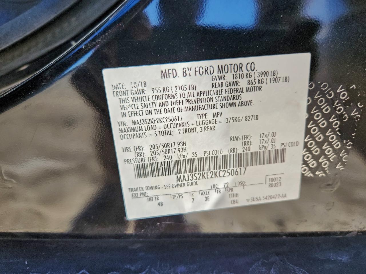 2019 Ford Ecosport Titanium VIN: MAJ3S2KE2KC250617 Lot: 93907965