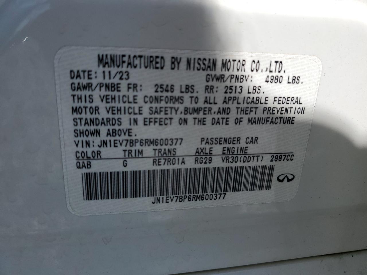 2024 Infiniti Q50 Luxe VIN: JN1EV7BP6RM600377 Lot: 94023085