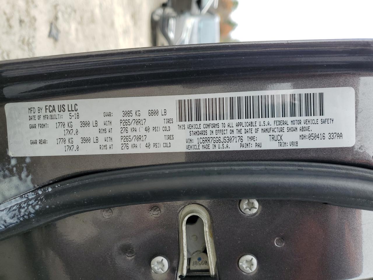 2018 Ram 1500 Slt VIN: 1C6RR7GG6JS307176 Lot: 89635075